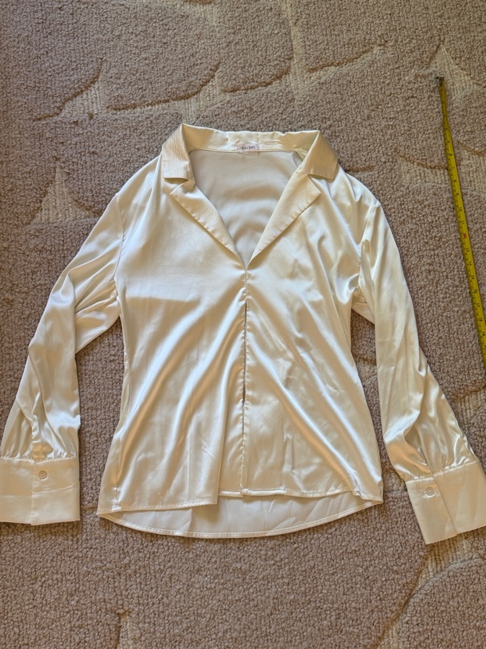 Classic Ivory Satin Button-Cuff Blouse